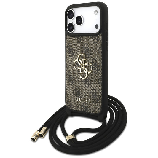 Suojakotelo Apple iPhone 17 Pro Max, Guess, 4G CBDY Big Logo with Cord Strap, Ruskea