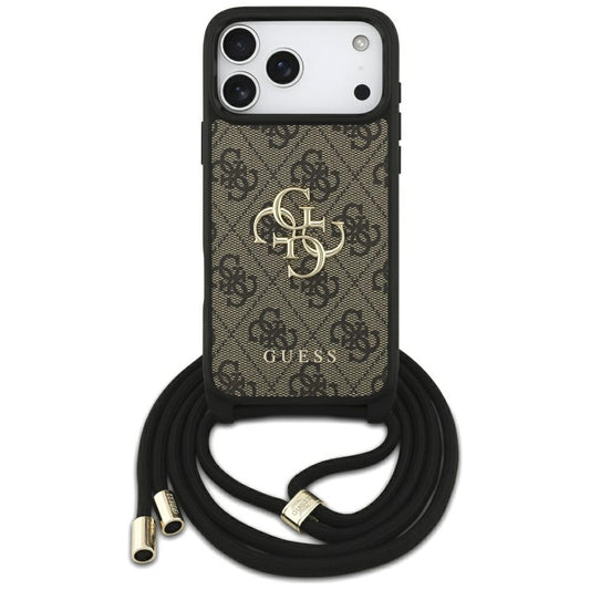 Suojakotelo Apple iPhone 17 Pro Max, Guess, 4G CBDY Big Logo with Cord Strap, Ruskea