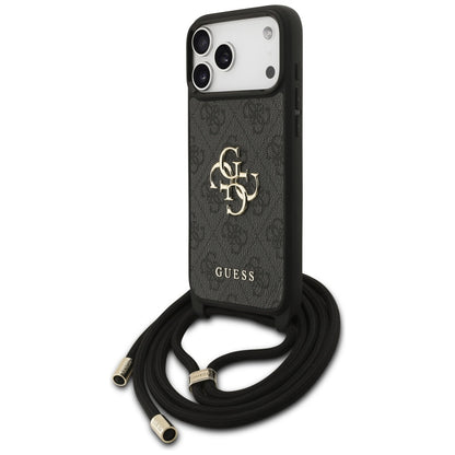 Suojakotelo Apple iPhone 17 Pro Max, Guess, 4G CBDY Big Logo with Cord Strap, Musta
