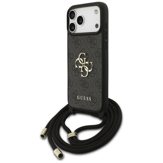 Suojakotelo Apple iPhone 17 Pro Max, Guess, 4G CBDY Big Logo with Cord Strap, Musta