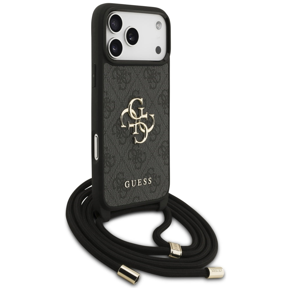 Suojakotelo Apple iPhone 17 Pro Max, Guess, 4G CBDY Big Logo with Cord Strap, Musta