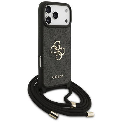 Suojakotelo Apple iPhone 17 Pro Max, Guess, 4G CBDY Big Logo with Cord Strap, Musta