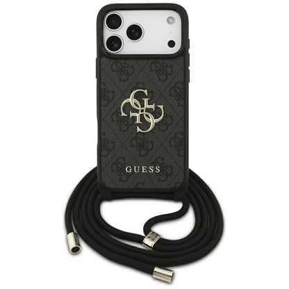 Suojakotelo Apple iPhone 17 Pro Max, Guess, 4G CBDY Big Logo with Cord Strap, Musta
