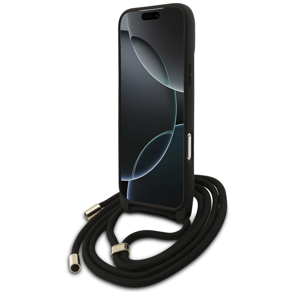 Suojakotelo Apple iPhone 17 Pro Max, Guess, 4G CBDY Big Logo with Cord Strap, Musta