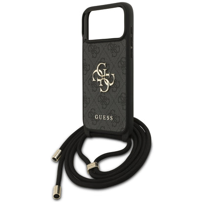 Suojakotelo Apple iPhone 17 Pro Max, Guess, 4G CBDY Big Logo with Cord Strap, Musta