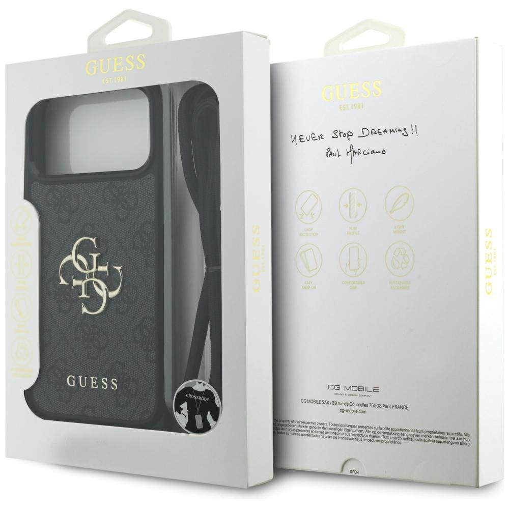 Suojakotelo Apple iPhone 17 Pro Max, Guess, 4G CBDY Big Logo with Cord Strap, Musta