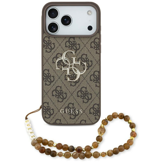 Suojakotelo Apple iPhone 17 Pro Maxille, Guess, 4G Classic Logo with Pearl Strap, Ruskea