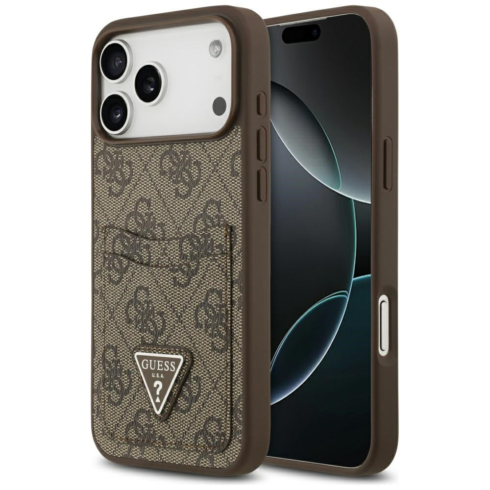 Suojakotelo Apple iPhone 17 Pro Max, Guess, 4G Double Card Triangle, Ruskea