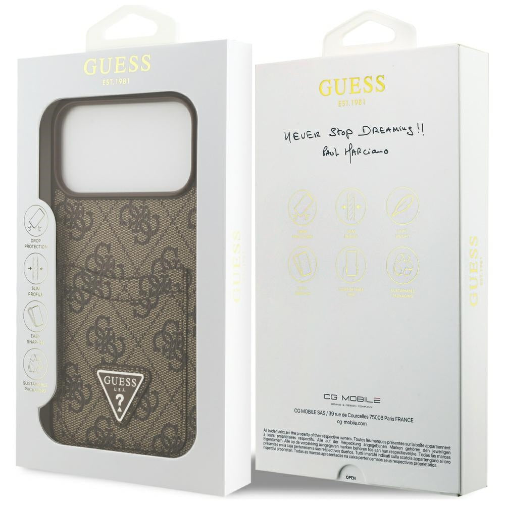 Suojakotelo Apple iPhone 17 Pro Max, Guess, 4G Double Card Triangle, Ruskea