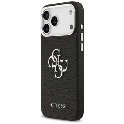 Kotelo Apple iPhone 17 Pro Maxille, Guess, 4G Grained Big and Classic Logo, Musta Hopea