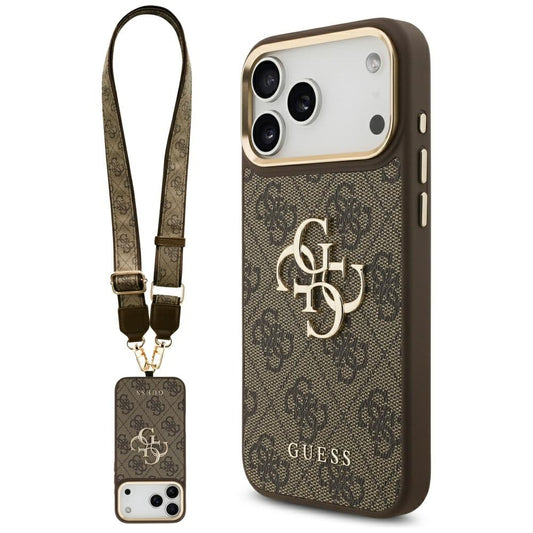 Kotelo Apple iPhone 17 Pro Max:lle, Guess, Big 4G Classic Logo with Big Strap, Ruskea