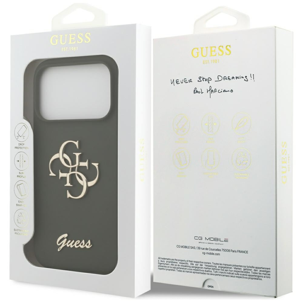 Suojakotelo Apple iPhone 17 Pro Max, Guess, Big 4G Script, Kaki