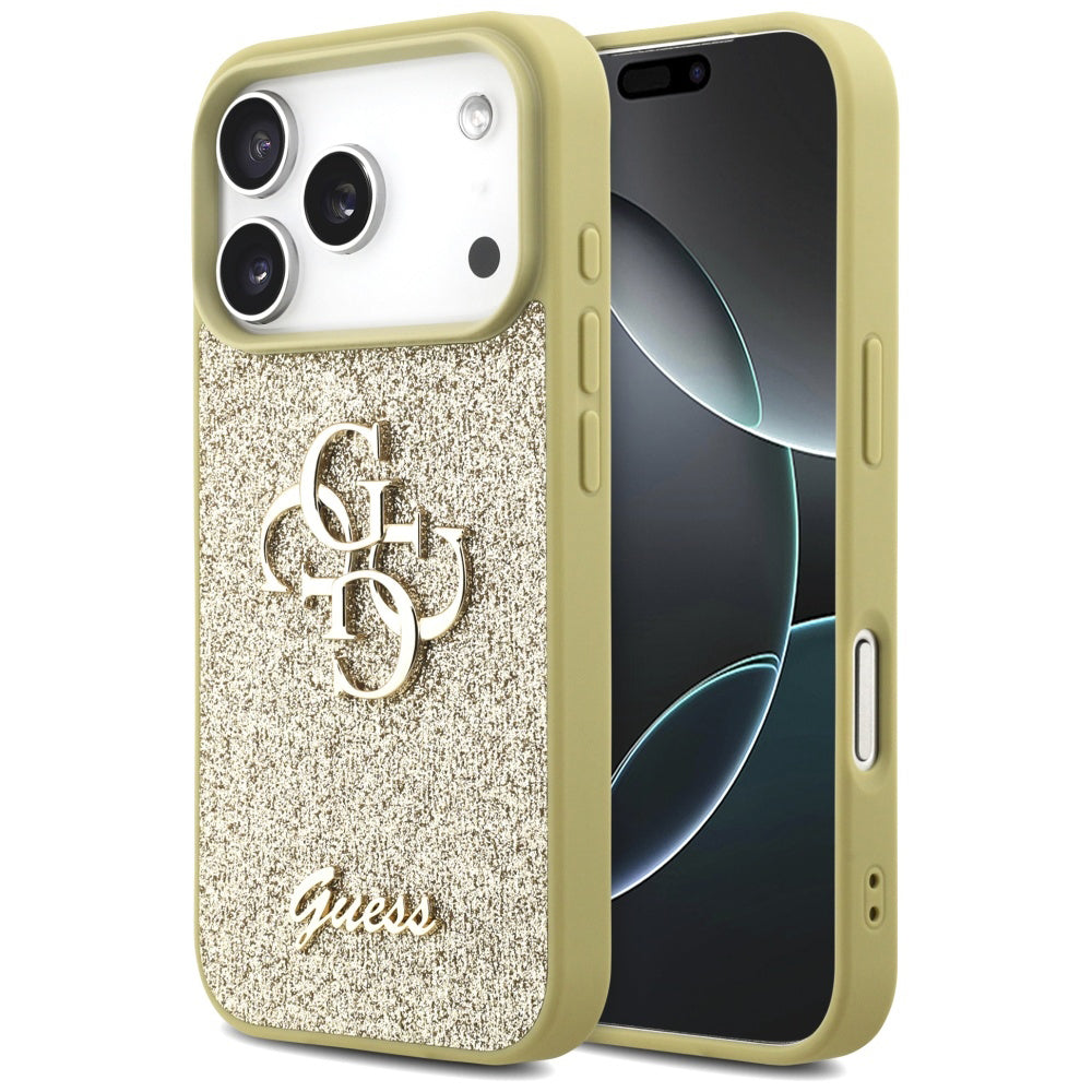Suojakotelo Apple iPhone 17 Pro Max, Guess, Fixed Glitter Big 4G, Kultainen