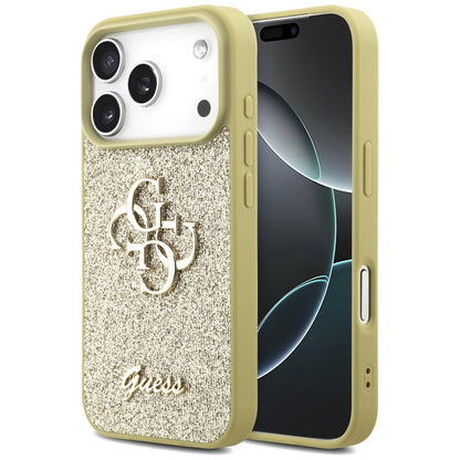 Suojakotelo Apple iPhone 17 Pro Max, Guess, Fixed Glitter Big 4G, Kultainen