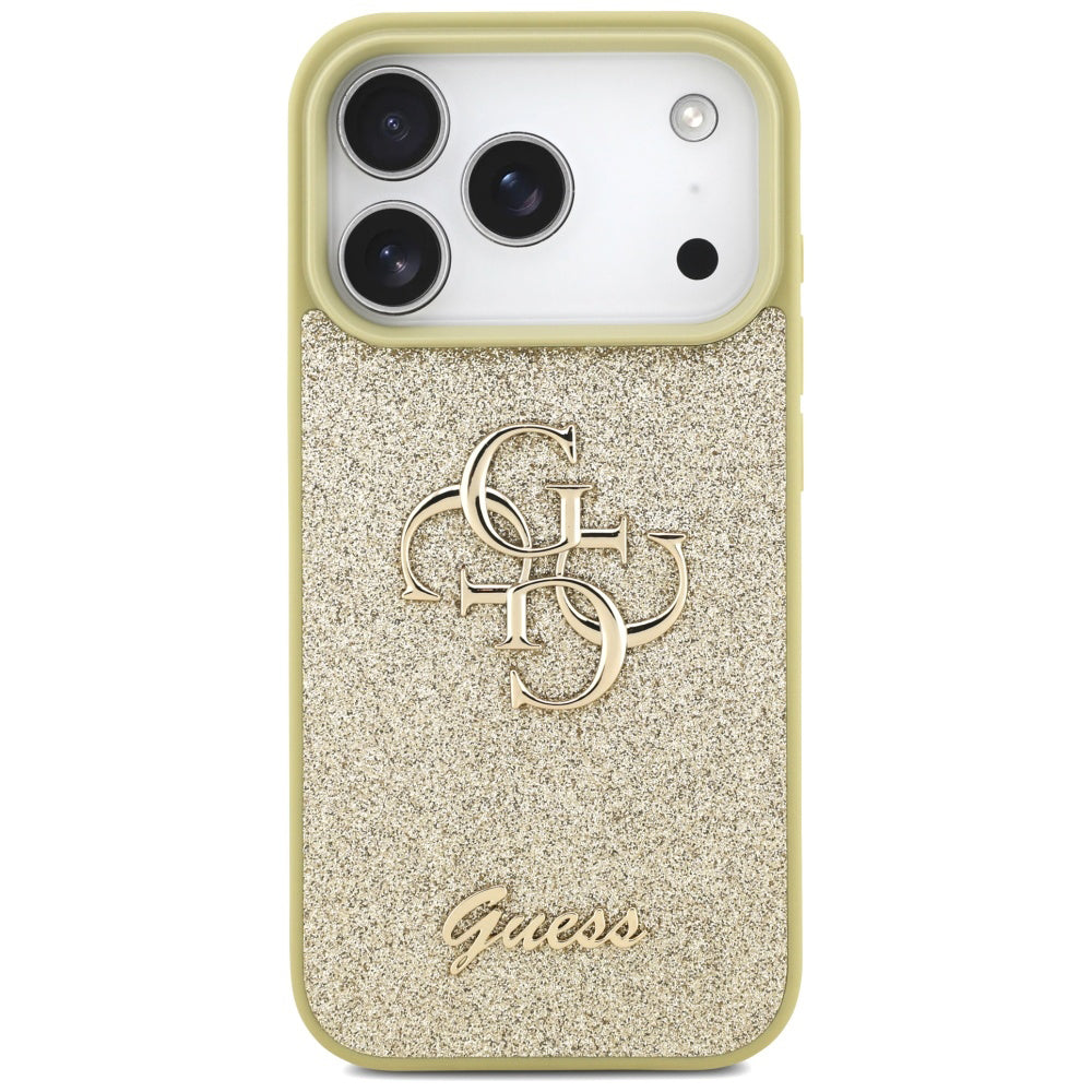 Suojakotelo Apple iPhone 17 Pro Max, Guess, Fixed Glitter Big 4G, Kultainen