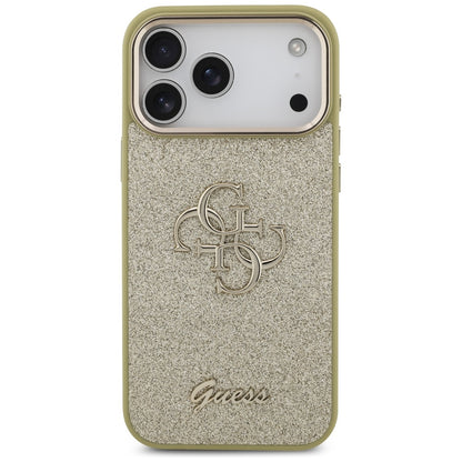 Suojakotelo Apple iPhone 17 Pro Max, Guess, Fixed Glitter Big 4G Metal Frame, Kultainen