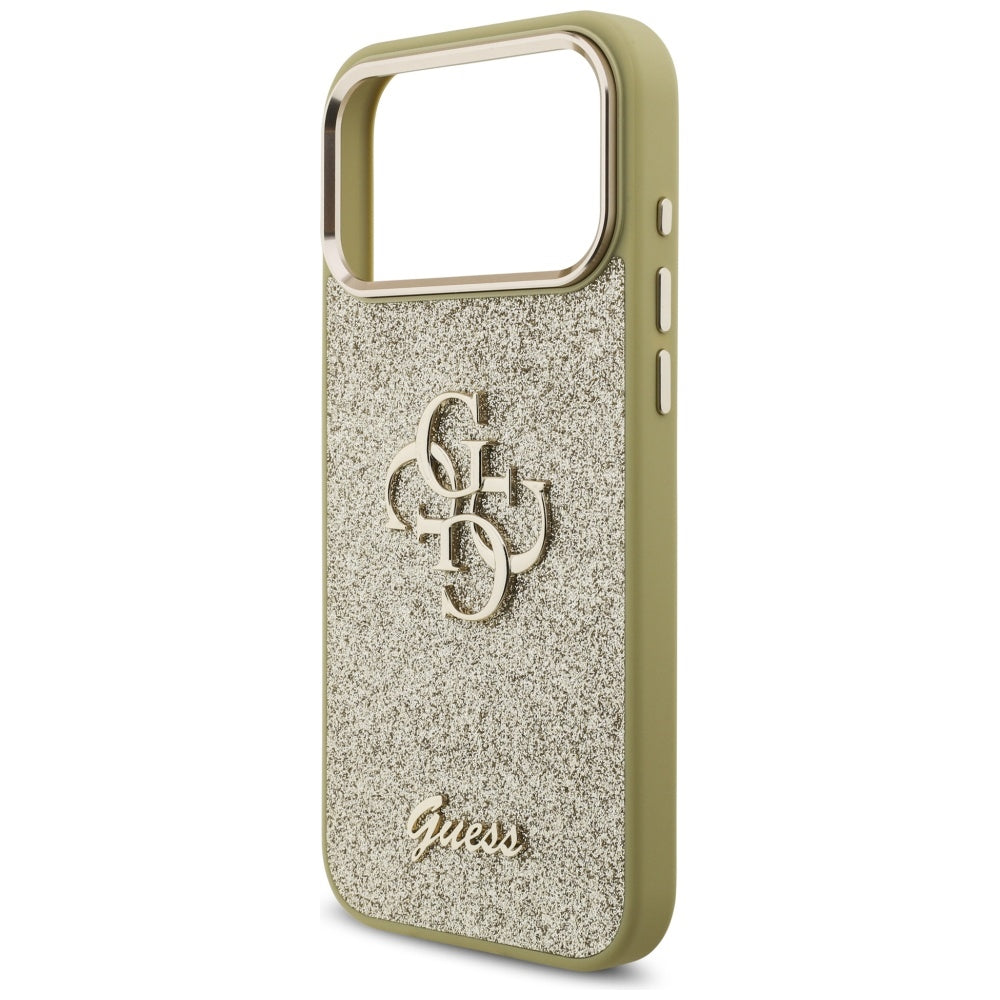 Suojakotelo Apple iPhone 17 Pro Max, Guess, Fixed Glitter Big 4G Metal Frame, Kultainen