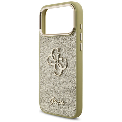 Suojakotelo Apple iPhone 17 Pro Max, Guess, Fixed Glitter Big 4G Metal Frame, Kultainen