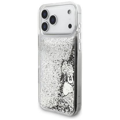 Kotelo Apple iPhone 17 Pro Max:lle, Guess, Liquid Glitter Charms, Hopeanvärinen
