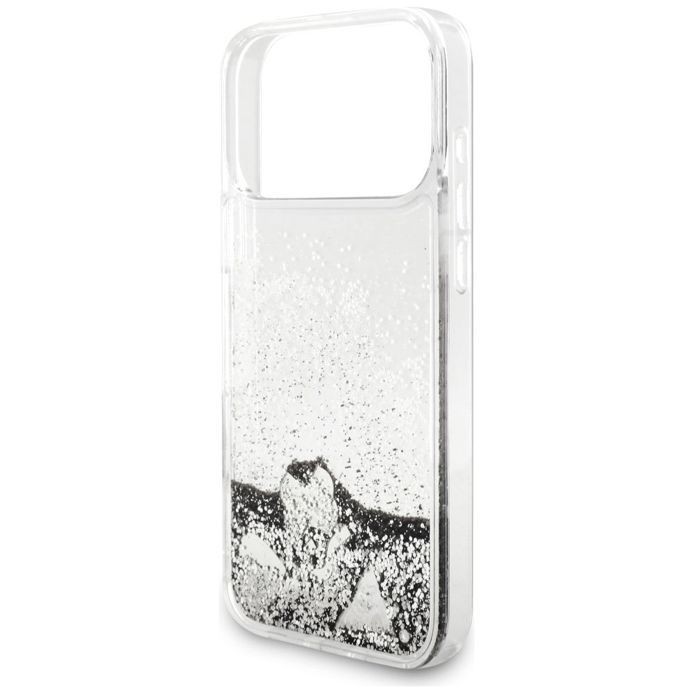 Kotelo Apple iPhone 17 Pro Max:lle, Guess, Liquid Glitter Charms, Hopeanvärinen