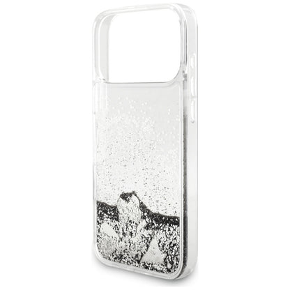 Kotelo Apple iPhone 17 Pro Max:lle, Guess, Liquid Glitter Charms, Hopeanvärinen