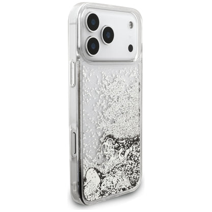 Kotelo Apple iPhone 17 Pro Max:lle, Guess, Liquid Glitter Charms, Hopeanvärinen
