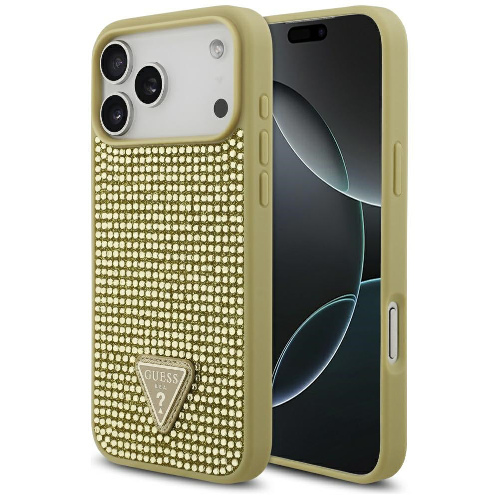 Kotelo Apple iPhone 17 Pro Max:lle, Guess, Rhinestone Triangle Logo, Kultainen