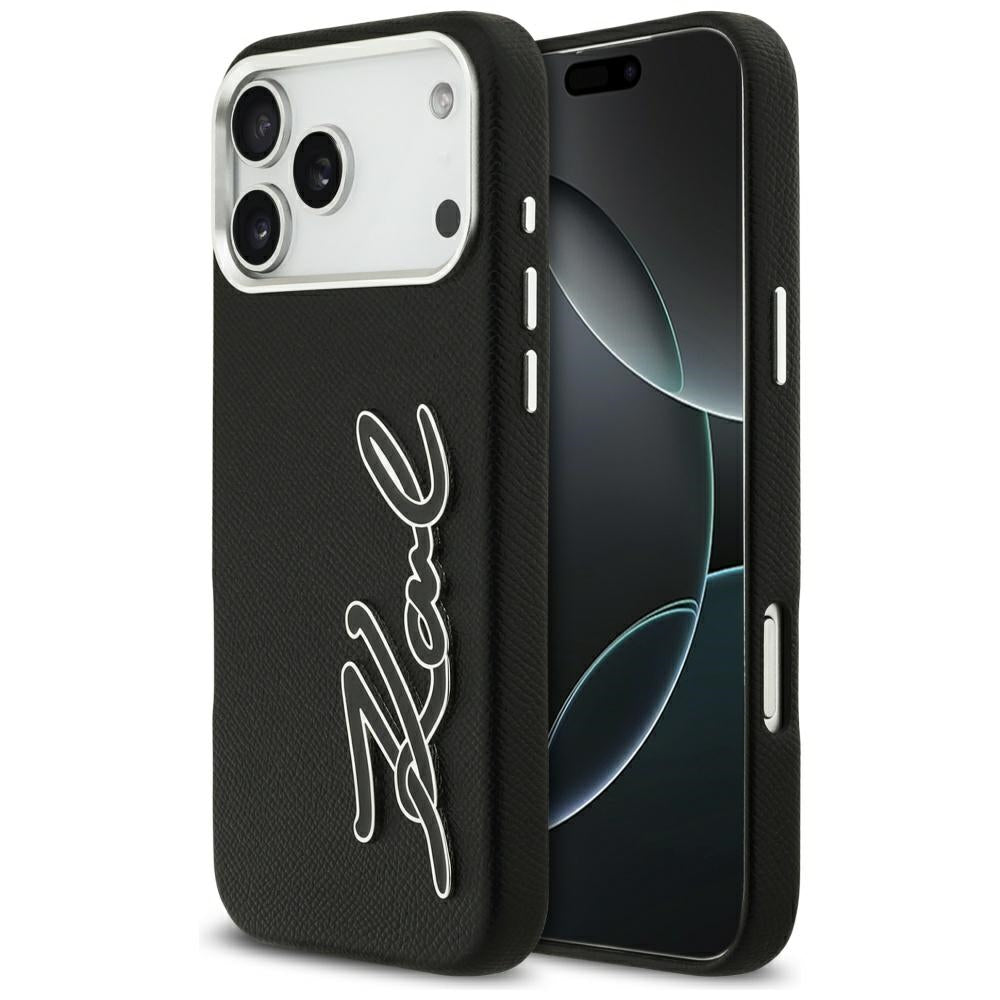 Kotelo Apple iPhone 17 Pro Max:lle, Karl Lagerfeld, FW Grained Signature Logo, Musta
