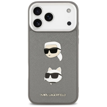 Kotelo Apple iPhone 17 Pro Max:lle, Karl Lagerfeld, Grained Karl & Choupette's Heads Pins and Logo, Harmaa