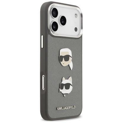 Kotelo Apple iPhone 17 Pro Max:lle, Karl Lagerfeld, Grained Karl & Choupette's Heads Pins and Logo, Harmaa