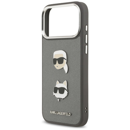 Kotelo Apple iPhone 17 Pro Max:lle, Karl Lagerfeld, Grained Karl & Choupette's Heads Pins and Logo, Harmaa