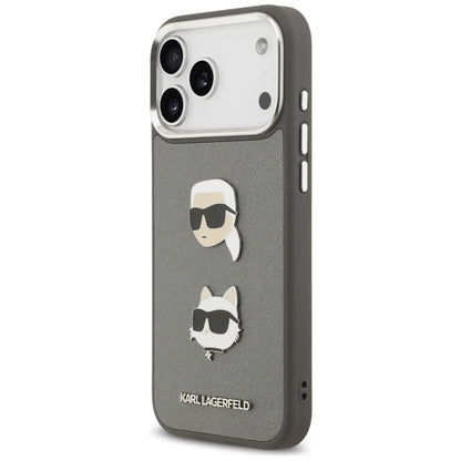 Kotelo Apple iPhone 17 Pro Max:lle, Karl Lagerfeld, Grained Karl & Choupette's Heads Pins and Logo, Harmaa