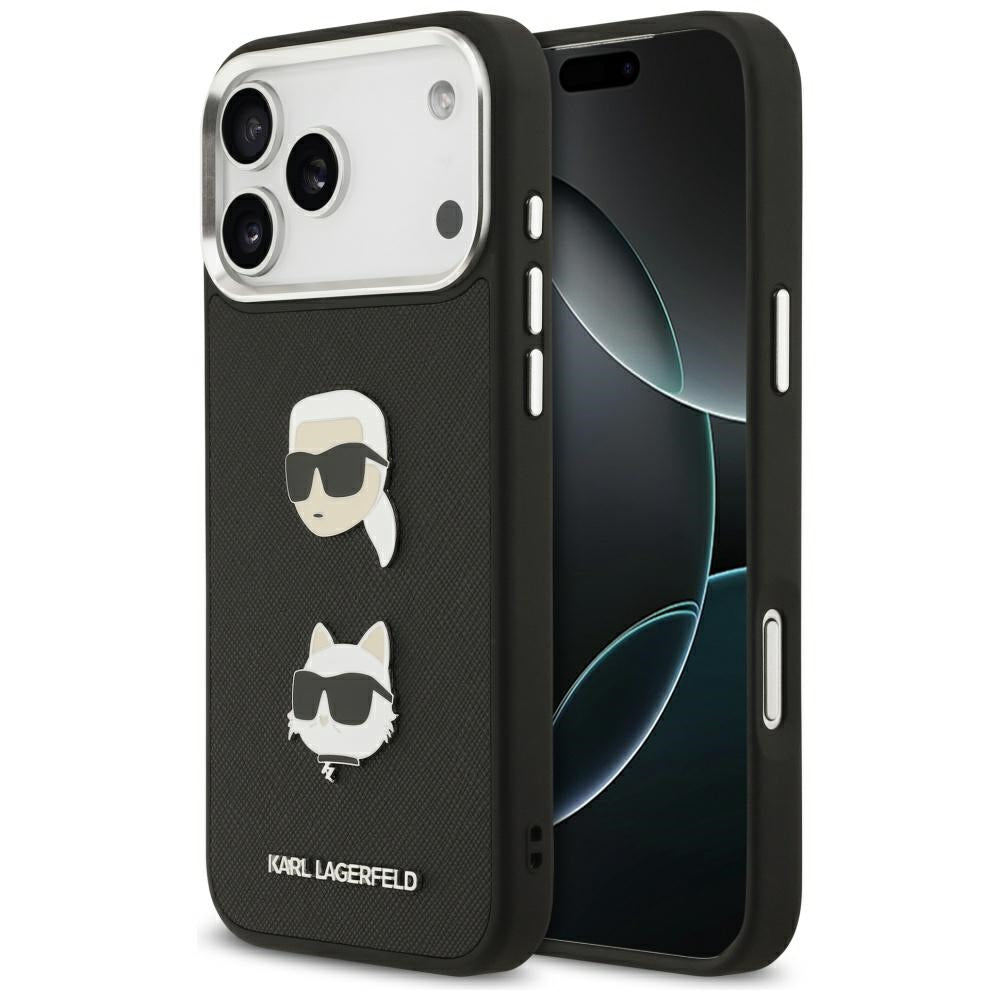 Kotelo Apple iPhone 17 Pro Max:lle, Karl Lagerfeld, Grained Karl & Choupette's Heads Pins and Logo, Musta
