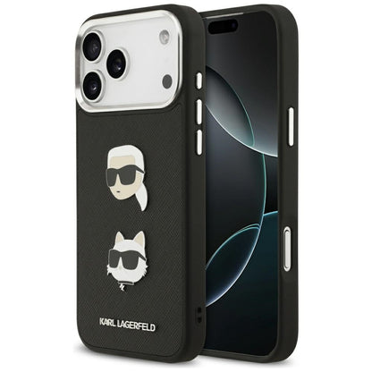 Kotelo Apple iPhone 17 Pro Max:lle, Karl Lagerfeld, Grained Karl & Choupette's Heads Pins and Logo, Musta