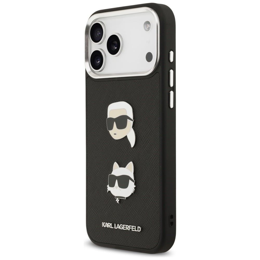 Kotelo Apple iPhone 17 Pro Max:lle, Karl Lagerfeld, Grained Karl & Choupette's Heads Pins and Logo, Musta