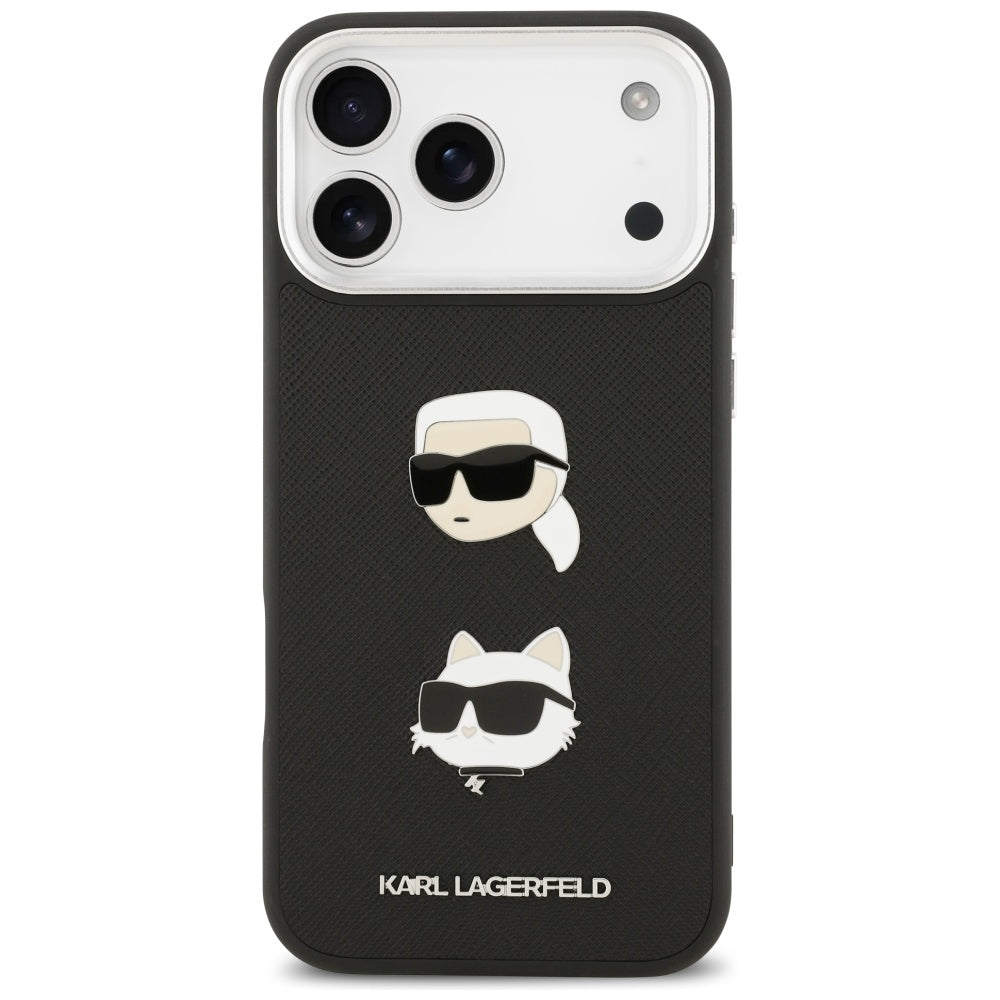 Kotelo Apple iPhone 17 Pro Max:lle, Karl Lagerfeld, Grained Karl & Choupette's Heads Pins and Logo, Musta