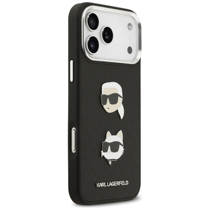Kotelo Apple iPhone 17 Pro Max:lle, Karl Lagerfeld, Grained Karl & Choupette's Heads Pins and Logo, Musta
