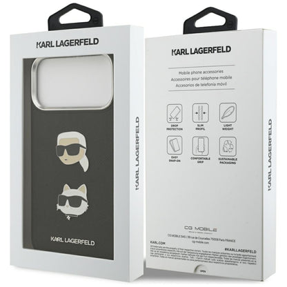 Kotelo Apple iPhone 17 Pro Max:lle, Karl Lagerfeld, Grained Karl & Choupette's Heads Pins and Logo, Musta