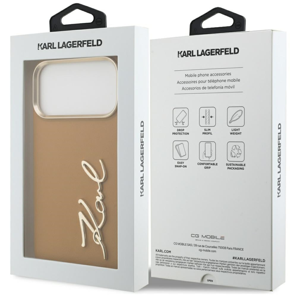 Kotelo Apple iPhone 17 Pro Max, Karl Lagerfeld, Script Logo, Ruskea