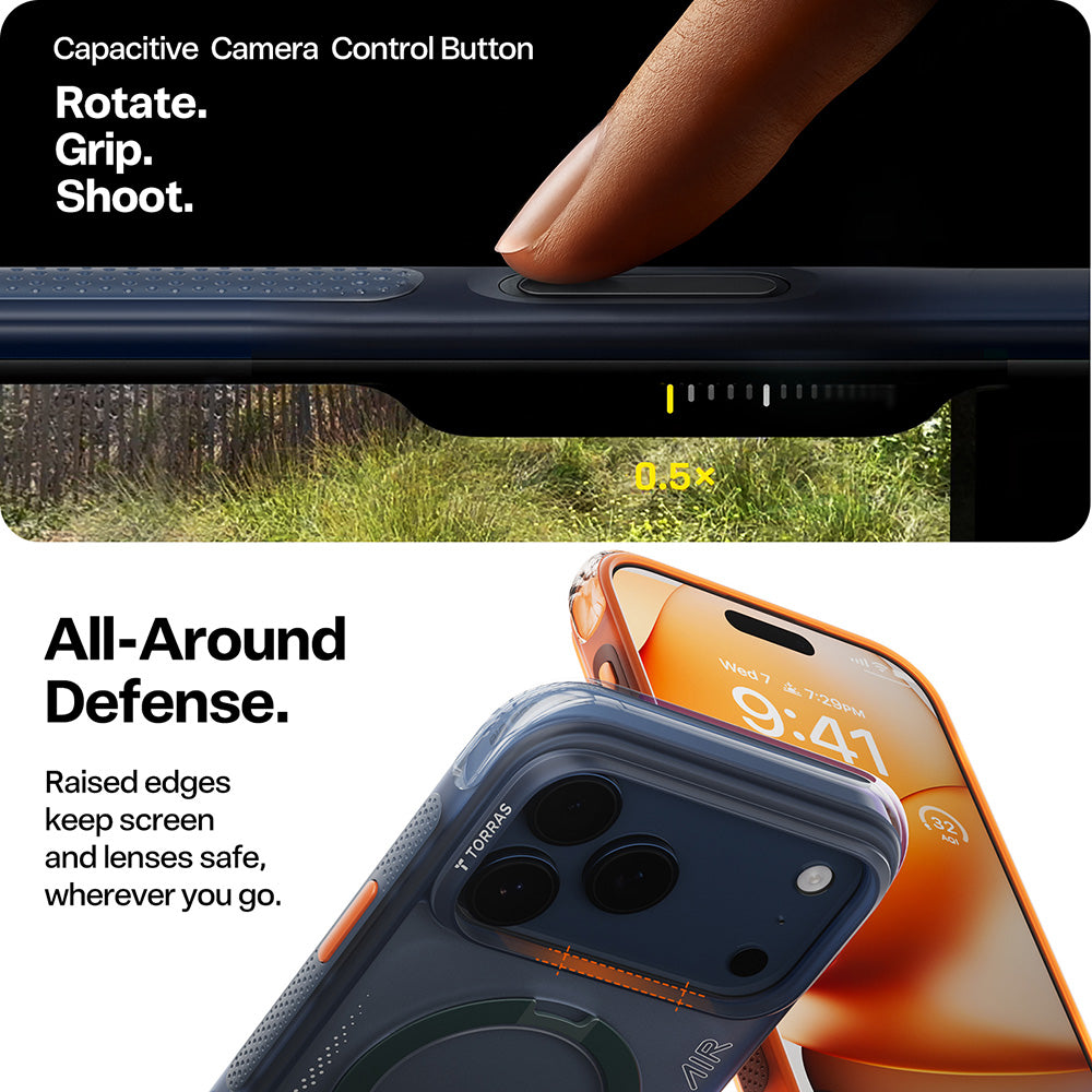 Kotelo Apple iPhone 17 Prolle, Torras, Ostand Spin Air, Sininen