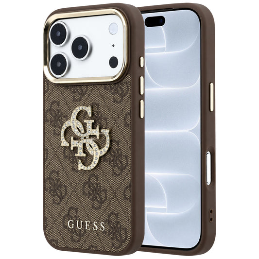 Kuori Apple iPhone 18 Pro / 17 Pro, Guess, 4G Big Strass Logo, Ruskea