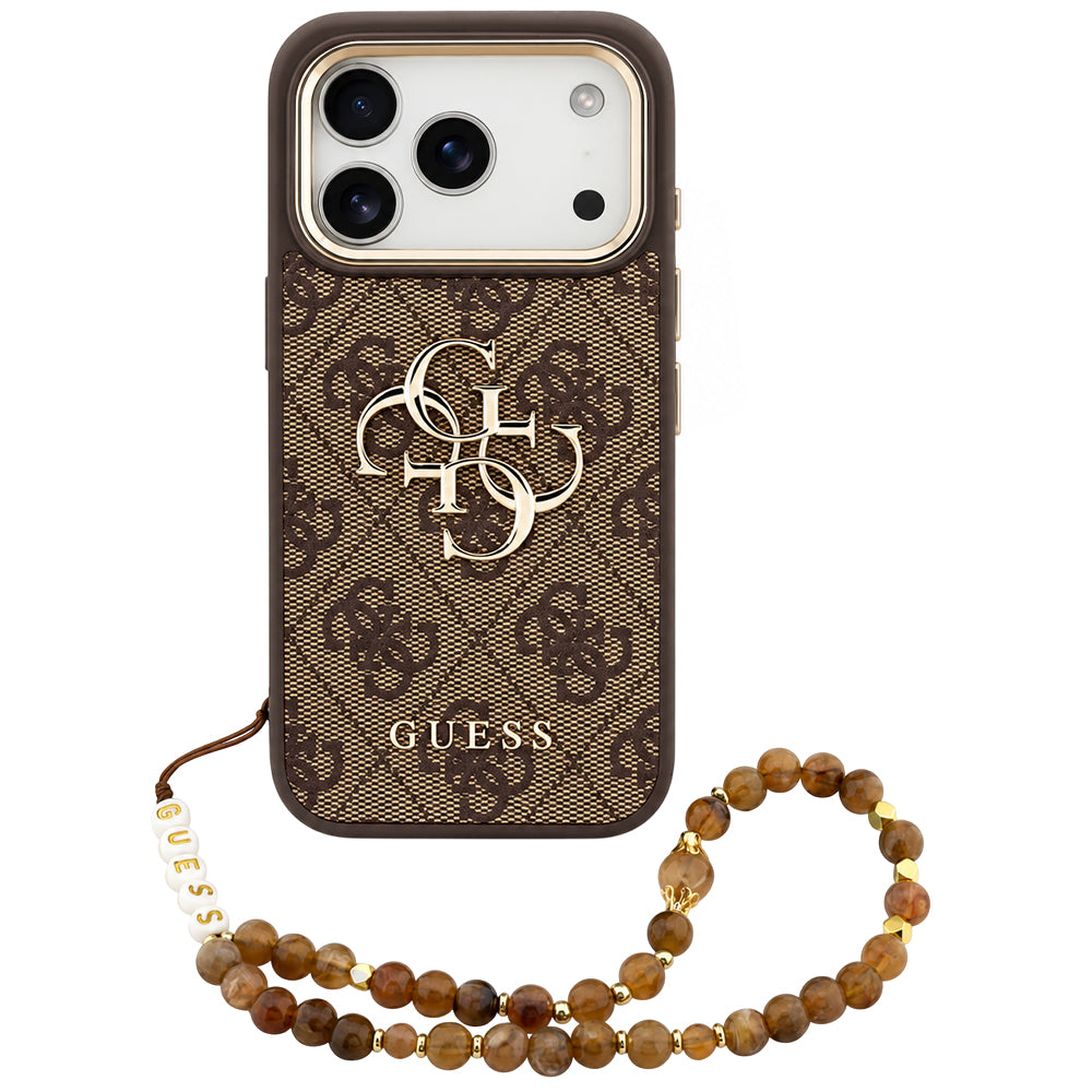 Suojakuori Apple iPhone 18 Pro / 17 Pro -puhelimelle, Guess, 4G Classic Logo with Strap, kullanruskea