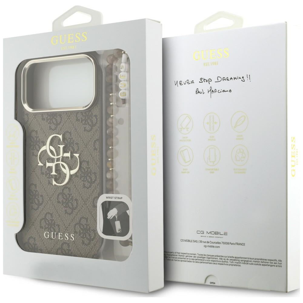 Suojakuori Apple iPhone 18 Pro / 17 Pro -puhelimelle, Guess, 4G Classic Logo with Strap, kullanruskea