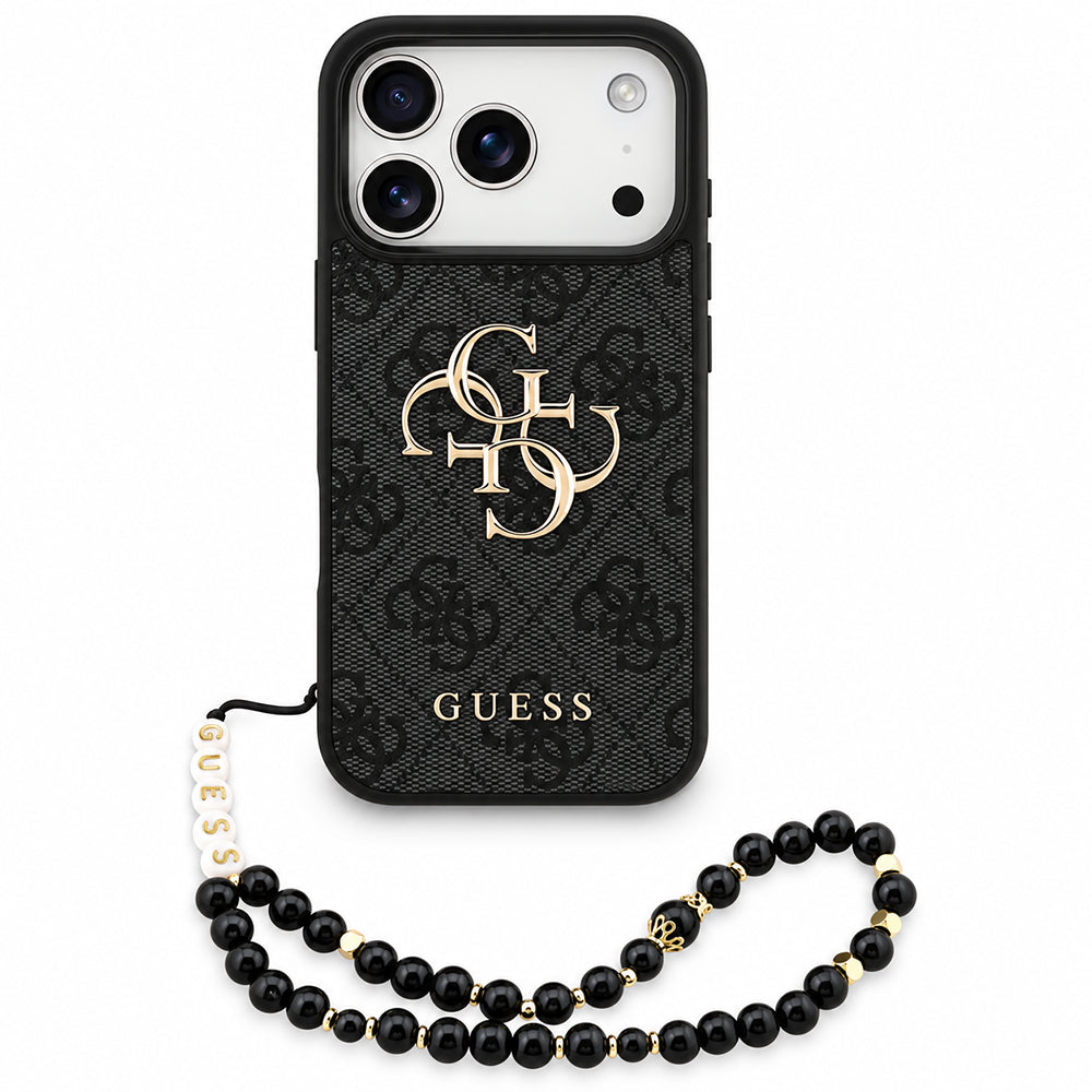 Kuori Apple iPhone 18 Pro / 17 Pro:lle, Guess, 4G Classic Logo hihnalla, Musta