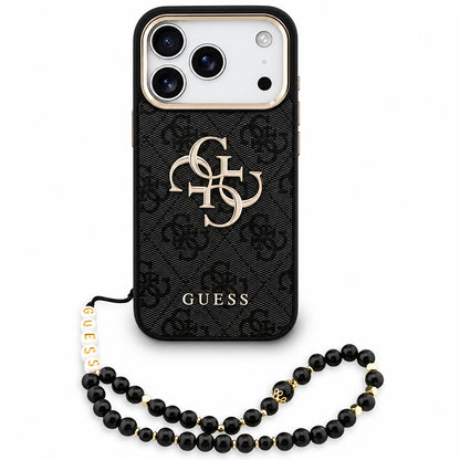 Case for Apple iPhone 18 Pro / 17 Pro, Guess, 4G Classic Logo with Strap, Black Gold