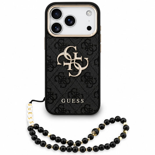 Kuori Apple iPhone 18 Pro / 17 Pro:lle, Guess, 4G Classic Logo hihnalla, Musta Kulta