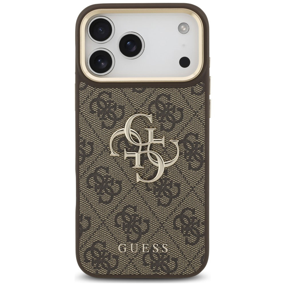 Suojakuori Apple iPhone 18 Pro / 17 Pro -puhelimelle, Guess, Big 4G Classic Logo & Big Strap Metal Buttons, ruskea