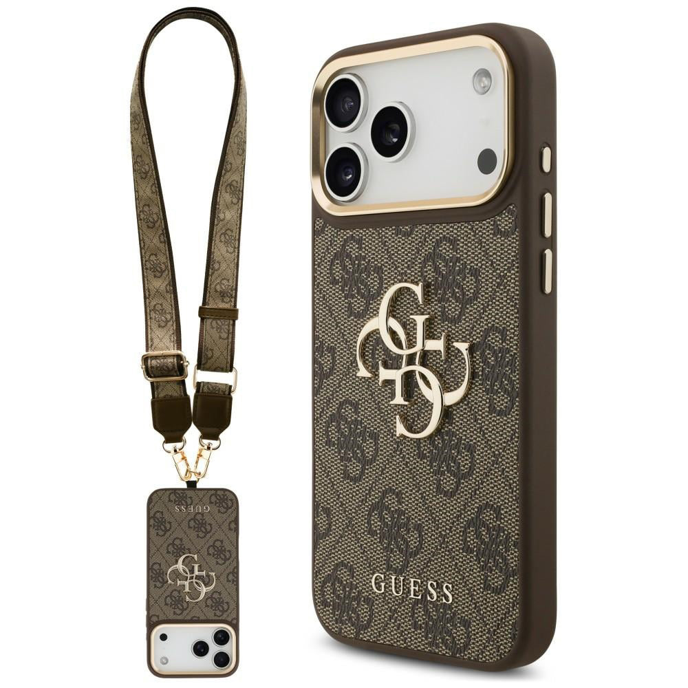 Suojakuori Apple iPhone 18 Pro / 17 Pro -puhelimelle, Guess, Big 4G Classic Logo & Big Strap Metal Buttons, ruskea