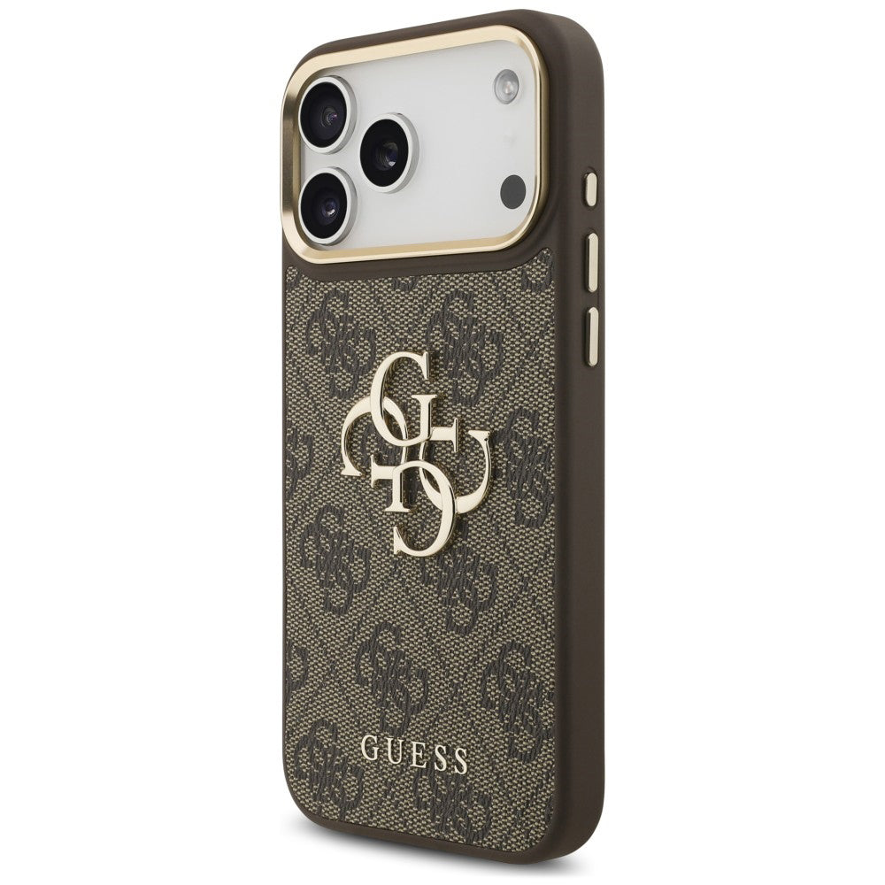 Suojakuori Apple iPhone 18 Pro / 17 Pro -puhelimelle, Guess, Big 4G Classic Logo & Big Strap Metal Buttons, ruskea