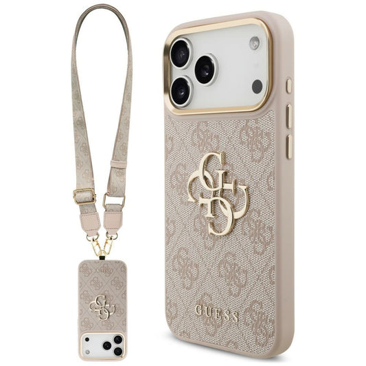 Suojakuori Apple iPhone 18 Pro / 17 Pro -puhelimelle, Guess, Big 4G Classic Logo & Big Strap Metal Buttons, vaaleanpunainen